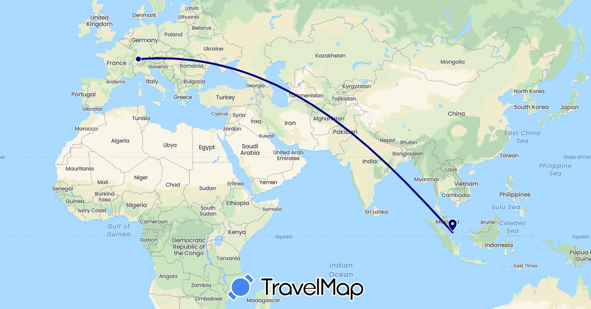 TravelMap itinerary: driving in Switzerland, Singapore (Asia, Europe)